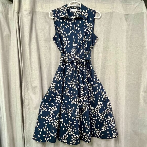 Size 6 Calvin Klein Sleeveless Collared Button Down Tie Waist Dress w/ pockets - Picture 1 of 5